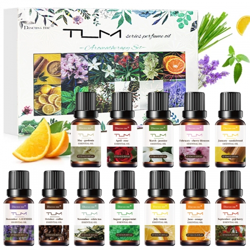 A 12-scent fragrance set of essential oils for home and office use.